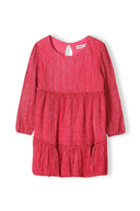 Vibrant red girls sparkle pleated party dress with tiered sleeves