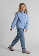 Girls light blue zip up fleece sweatshirt with chest pocket and high collar