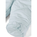 Light blue quilted puffer jacket sleeve with elasticated cuff on baby unisex snowsuit with ears