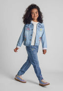 Girls navy Girls embroidered jeans with elasticated waist
