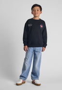 Black embroidered long-sleeve sweatshirt with baggy fit denim jeans