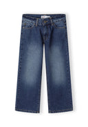 Menâ€™s baggy fit denim jeans in faded blue wash and straight-leg cut