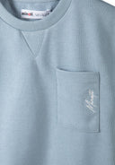 Light blue short sleeve t-shirt set with Minoti sweatshirt and textured knit pocket